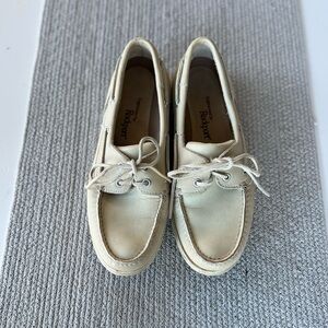 Vintage Rockport Tan Cream Leather Boat Shoes Loafers Size 9.5